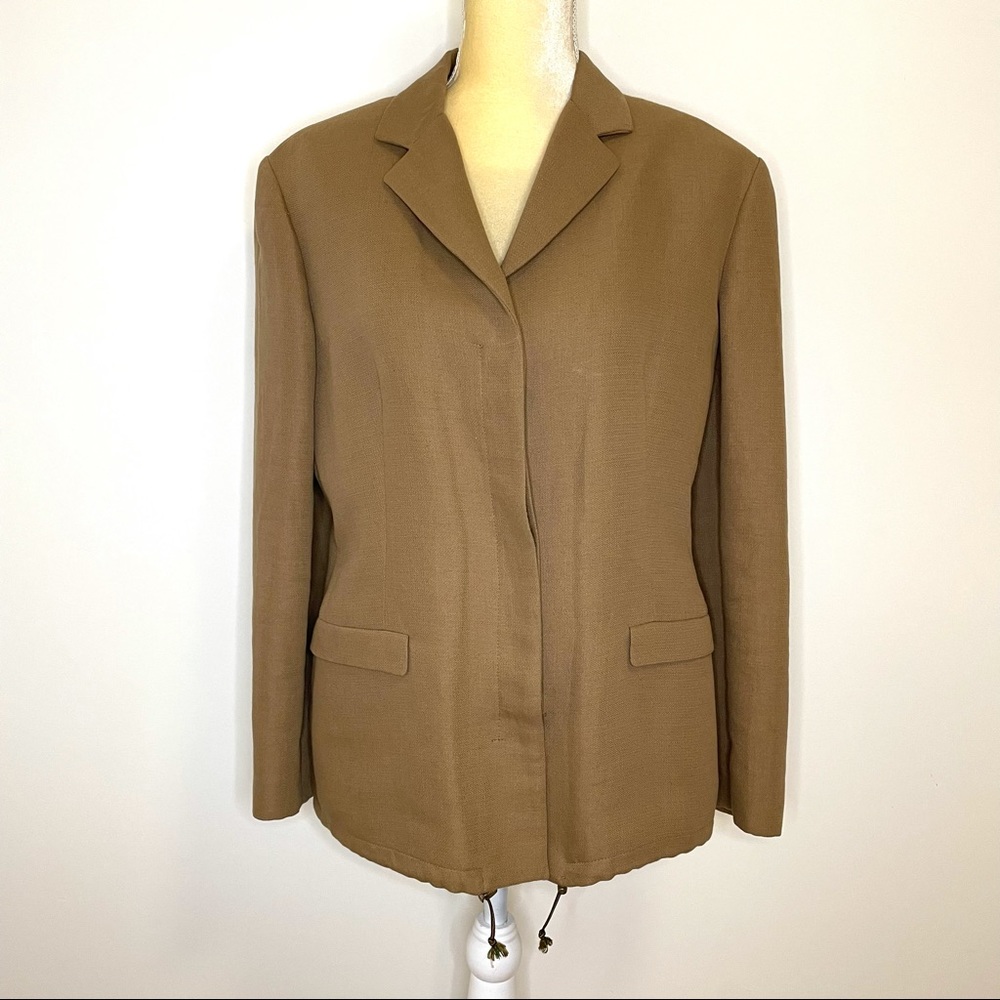 Roberto Verino Camel Blazer Women’s 14 Linen Cotton Drawstring Minimal